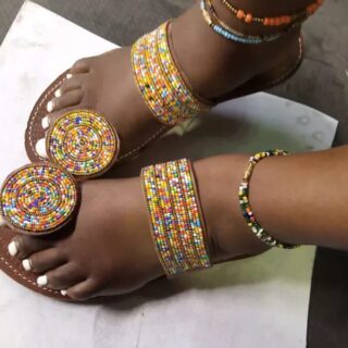 Maasai Beaded Leather Sandals Stylish Ladies Beach Shoes