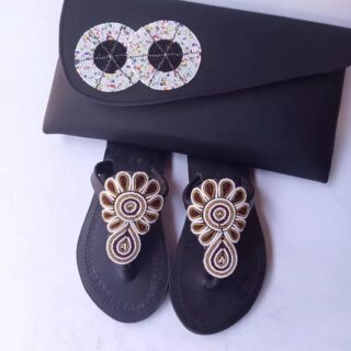 Maasai Beaded Leather with a matching clutch bag Sandals Stylish Ladies Beach Shoes. All are made of quality leather and beads decorations